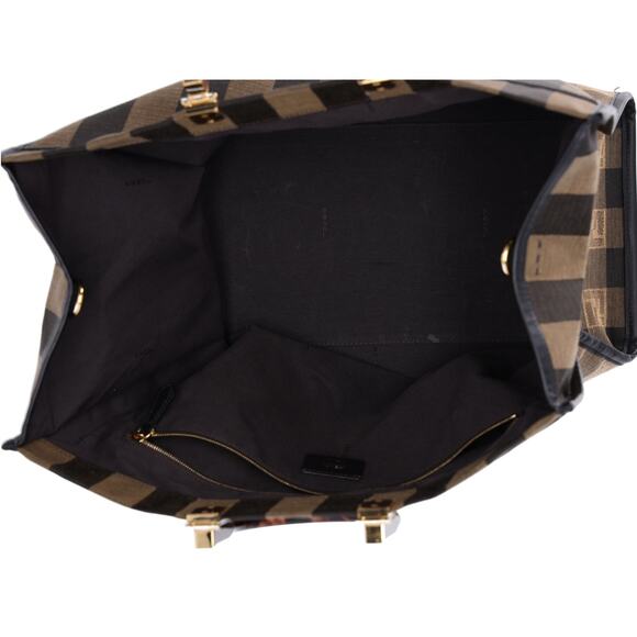 FENDI Sunshine Shopper Tote Bag 8BH372 Dark Brown Black Jacquard Leather - Picture 5 of 8